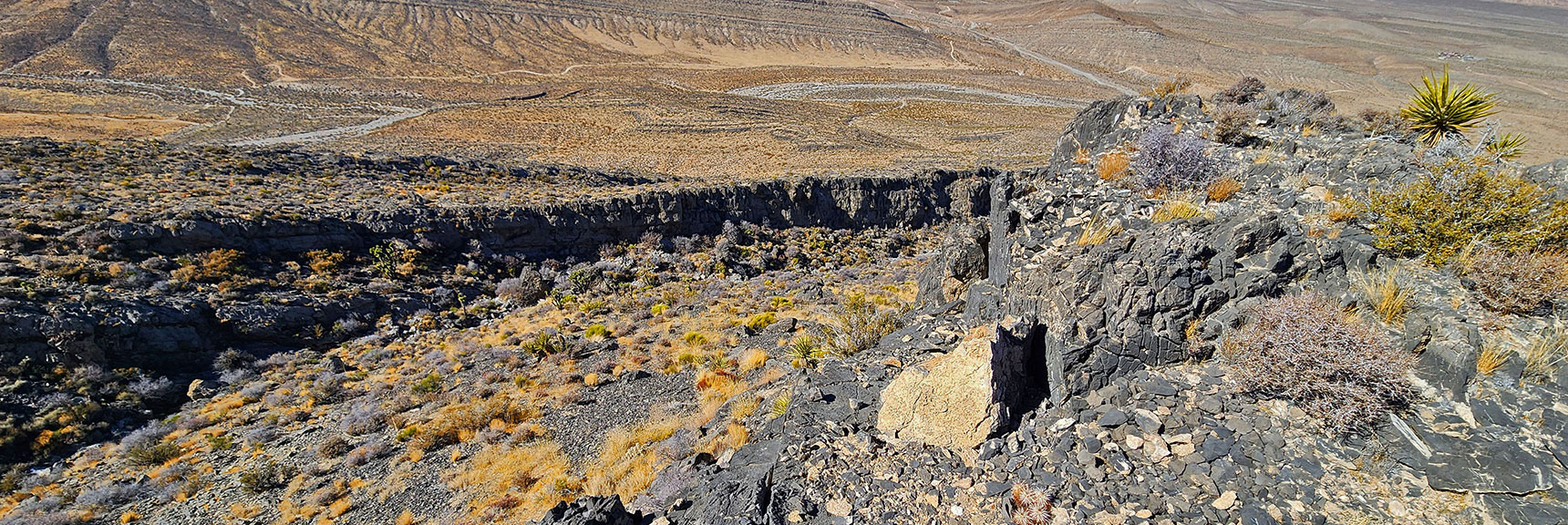 harris-springs-canyon-ridgeline-nevada-02-10-2025-018 View Back Down Over Edge of Rift Canyon | Harris Springs Canyon Ridgeline | La Madre Mountains Wilderness, Nevada