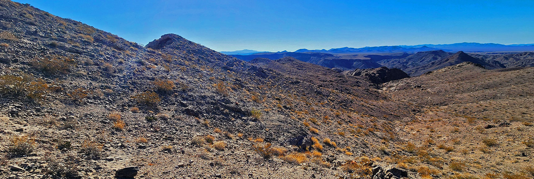 black-canyon-overlook-loop-nevada-02-06-2025-018 Continuing South Just Below Upper Ridgeline. Easy Terrain. | Black Canyon Overlook Loop | Lake Mead NRA, Nevada
