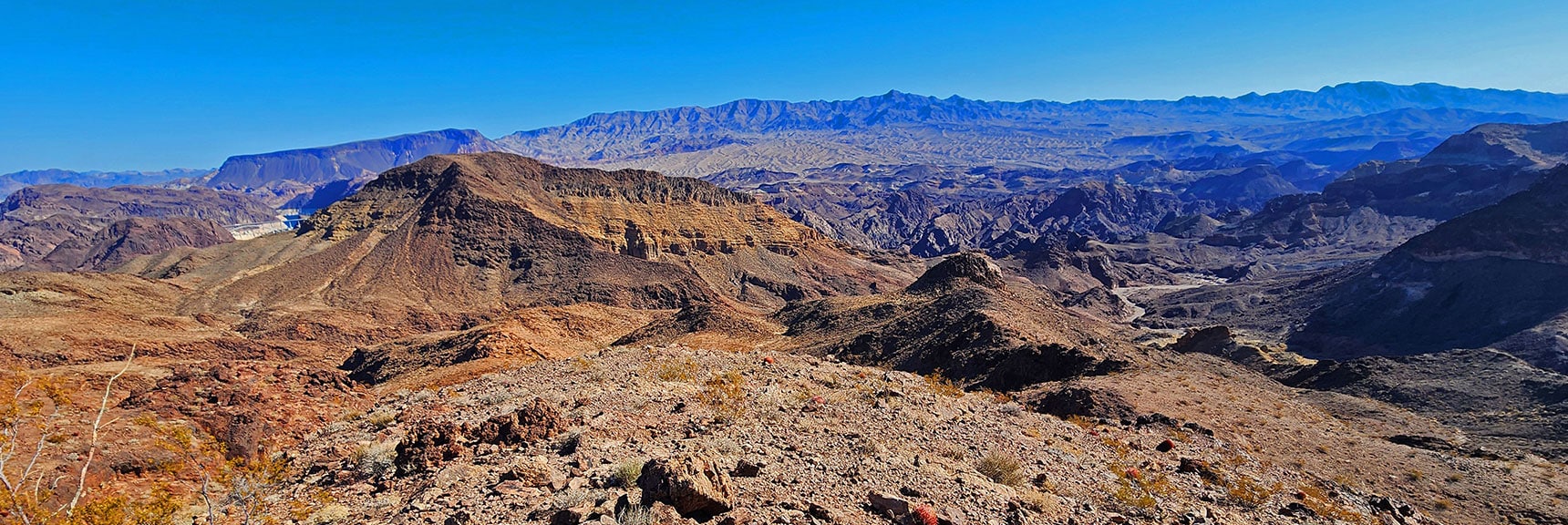 black-canyon-overlook-loop-nevada-02-06-2025-021 View Down Descent Ridge. Goldstrike Mountain Below to Left | Black Canyon Overlook Loop | Lake Mead NRA, Nevada