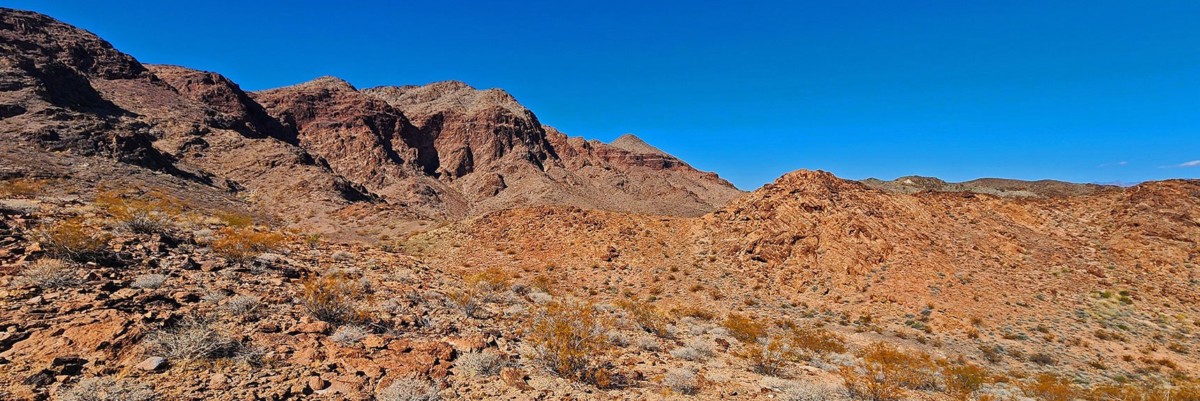 black-canyon-overlook-loop-nevada-02-06-2025-32 Pointy Hill at Far Edge of Cliffs is Peak 2420, Ascent Point Back to Upper Road | Black Canyon Overlook Loop | Lake Mead NRA, Nevada