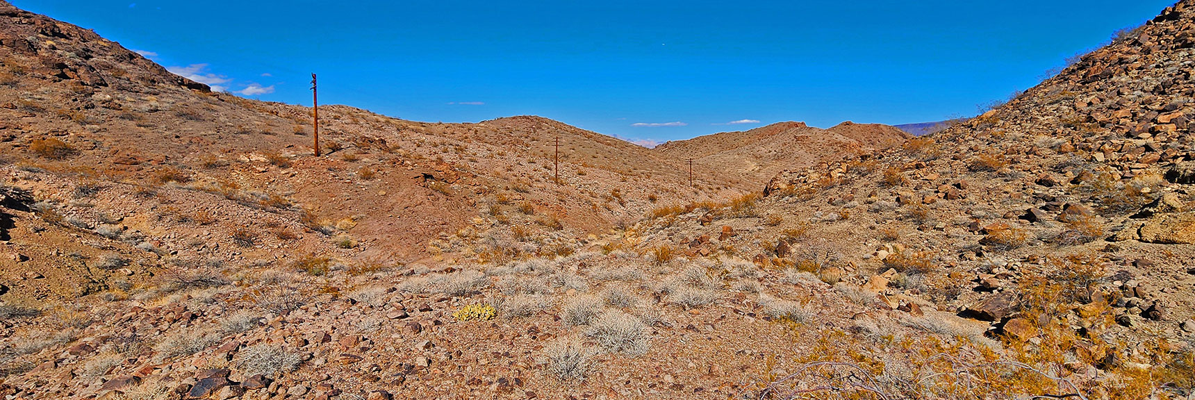 black-canyon-overlook-loop-nevada-02-06-2025-37 View Down Powerlines to Where They Cross Ridge, Then Goldstrike Canyon | Black Canyon Overlook Loop | Lake Mead NRA, Nevada