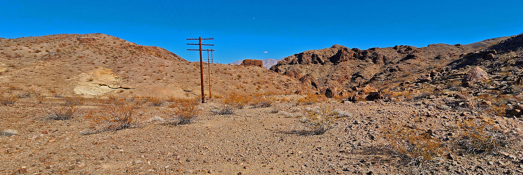 black-canyon-overlook-loop-nevada-02-06-2025-38 Goldstrike Canyon is Just Over Ridge to Left of Powerlines. | Black Canyon Overlook Loop | Lake Mead NRA, Nevada