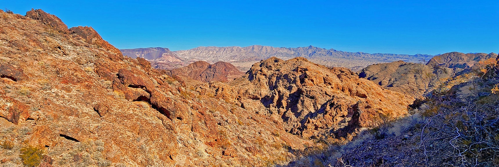 black-canyon-overlook-loop-nevada-02-06-2025-42 View Back Down Canyon Toward Mt. Wilson. Goldstrike Canyon Next Canyon to Left | Black Canyon Overlook Loop | Lake Mead NRA, Nevada