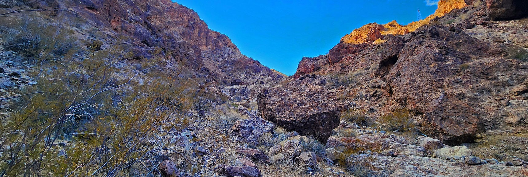 black-canyon-overlook-loop-nevada-02-06-2025-48 Ascending Final Canyon Toward Goldstrike Pass Rd. Peak 2420 on Left | Black Canyon Overlook Loop | Lake Mead NRA, Nevada