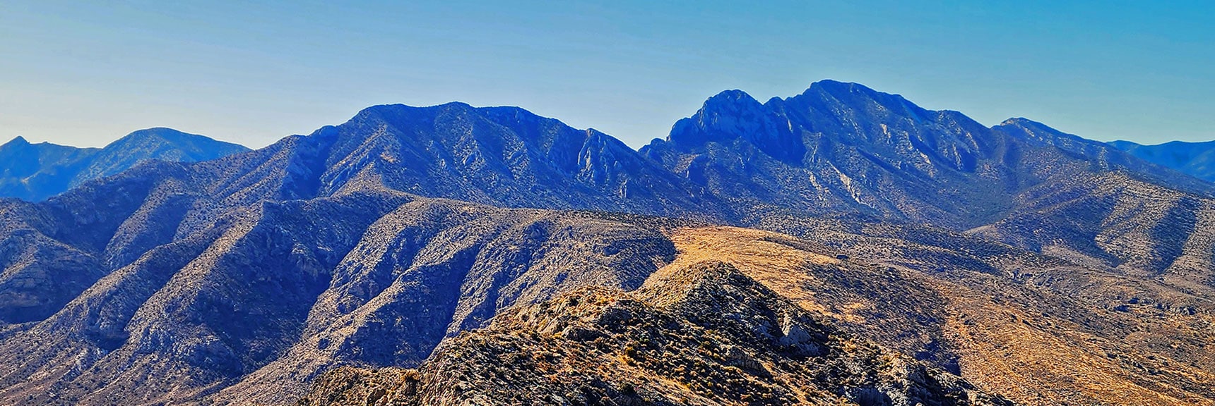 la-madre-peak-east-nevada-10-17-2025-003 Eastern La Madre Ridgeline Viewed from Peak 6080: East La Madre Peak (left) | East La Madre Peak | La Madre Mountains Wilderness, Nevada