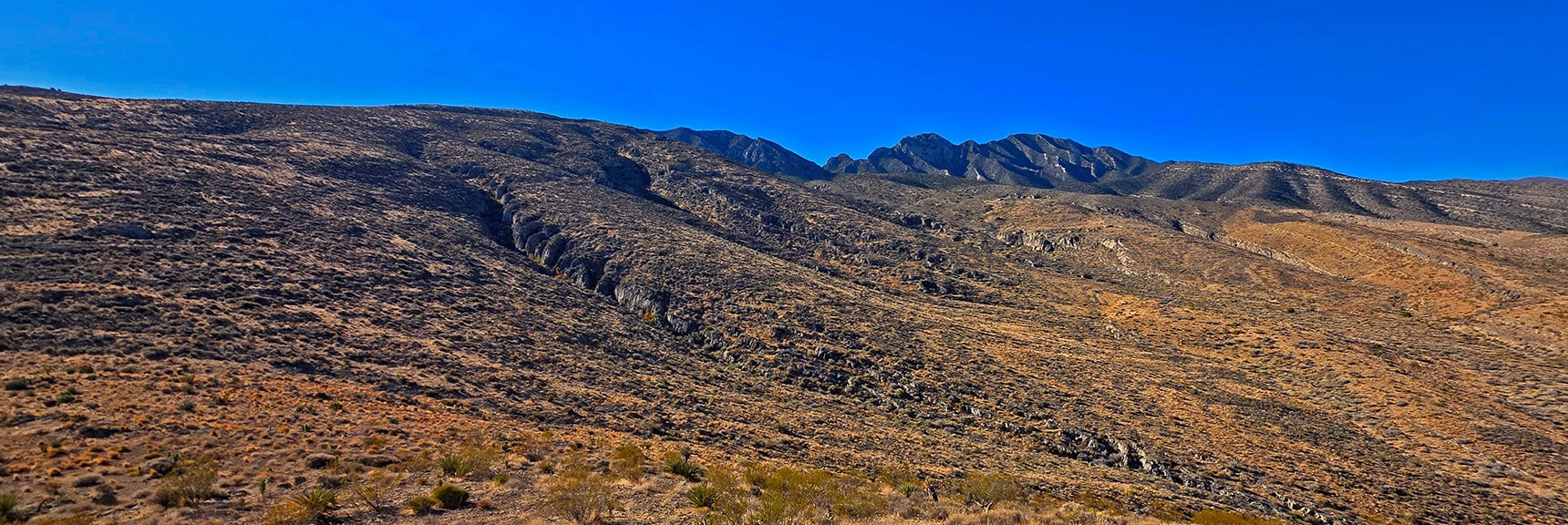 la-madre-peak-east-nevada-10-17-2025-011 Leave Road, Begin Ascending Approach Ridges. La Madre Ridgeline Visible to Right. | East La Madre Peak | La Madre Mountains Wilderness, Nevada