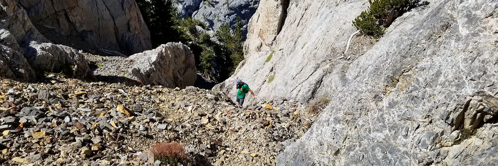 Heading Down V-Shaped Descent Canyon on West Side of Mummy Mt in Mt Charleston Wilderness, Nevada