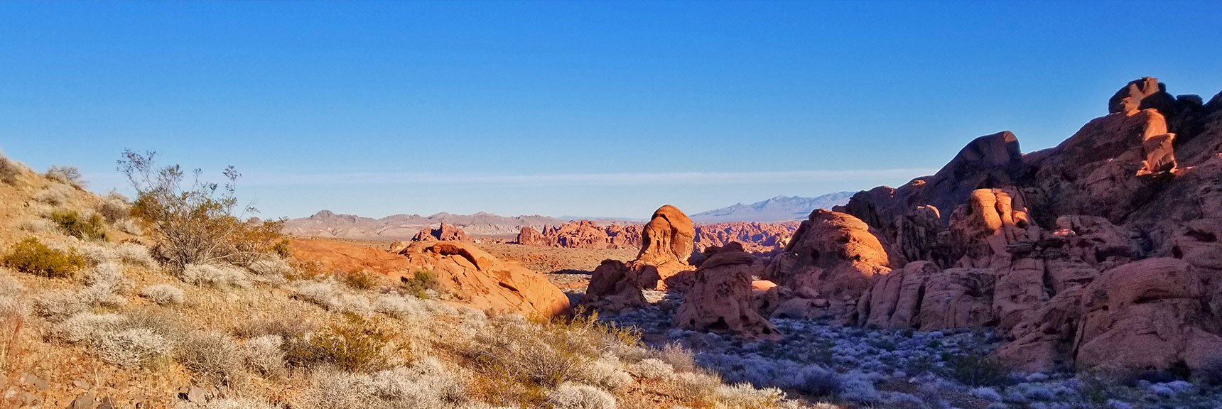 Beginning the Descent North from the Upper Pass on Prospect Trail in Valley of Fire State Park, Nevada