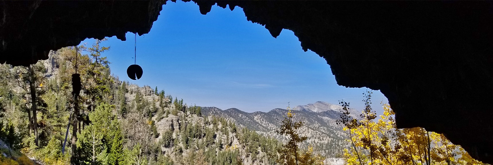 View from Foxtail Springs Cave, Girl Scouts Ornaments Hanging| Foxtail Canyon | Foxtail Girl Scouts Camp | Mt Charleston Wilderness | Spring Mountains, Nevada