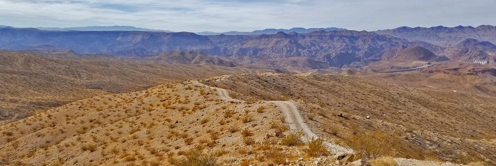 View Down South Mine Access Road from High Point Intersection with North Mine Access Road | Kingman Wash Access Road | Lake Mead National Recreation Area, Arizona