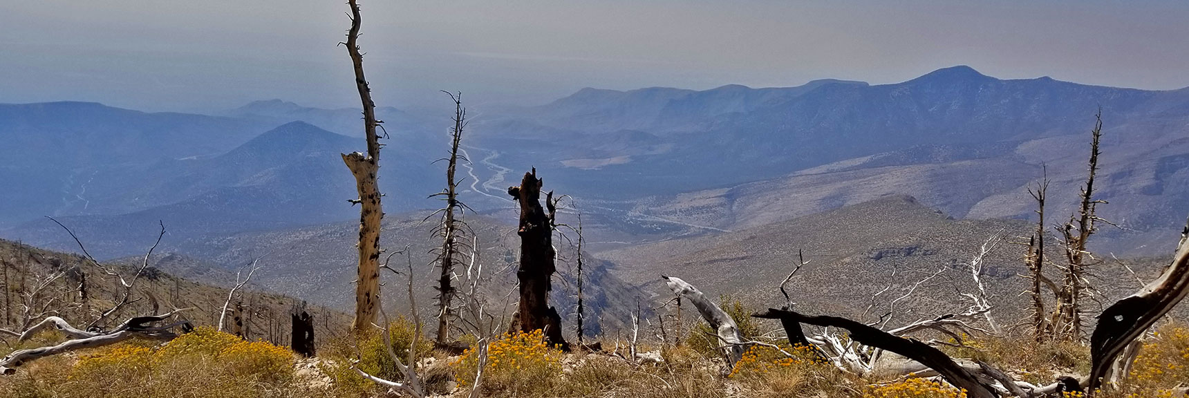 Lovell Canyon Shrouded in Haze of California Fires is Backdrop to 2013 Sexton Ridge Burn Area | Griffith Peak Southern Approach from Sexton Ridge Above Lovell Canyon, Nevada