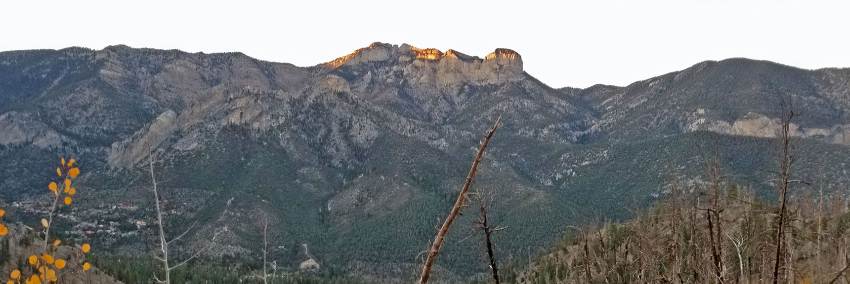 Sunset View of Mummy Mountain from Near the South Loop Trailhead | Charleston Peak Loop October Snow Dusting | Mt. Charleston Wilderness | Spring Mountains, Nevada