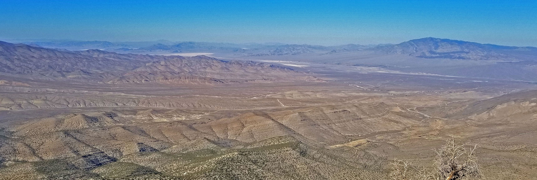 View Down Kyle Canyon to Where My Car is Parked at the End of Harris Springs Rd, Straight Line, Center | La Madre Mountain,, El Padre Mountain, Burnt Peak | La Madre Mountains Wilderness, Nevada
