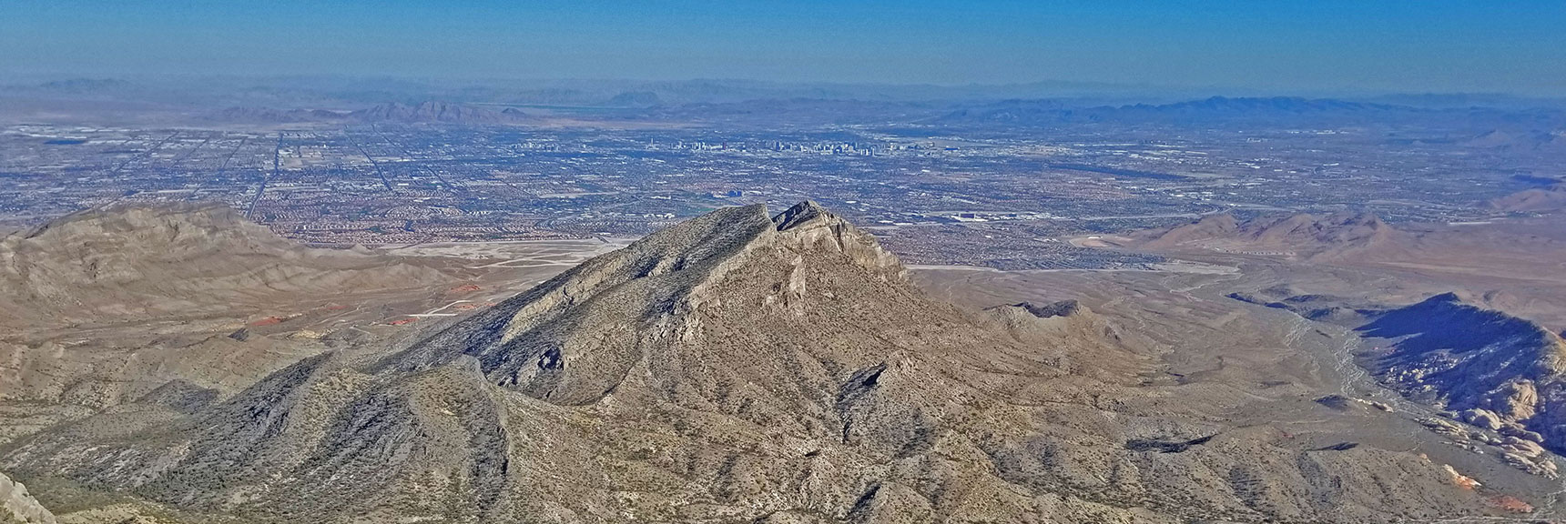 Damsel Peak with Las Vegas Valley in Background | La Madre Mountain,, El Padre Mountain, Burnt Peak | La Madre Mountains Wilderness, Nevada