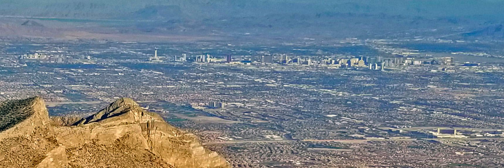 Enlarged View of Las Vegas Strip from El Padre Approach Ridge | La Madre Mountain,, El Padre Mountain, Burnt Peak | La Madre Mountains Wilderness, Nevada