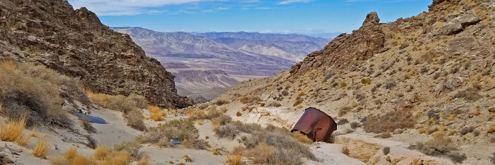 At the Bottom of Skidoo Stamp Mill, View Toward Emigrant Canyon Area | Skidoo Stamp Mill, Panamint Mountains, Death Valley National Park, CA