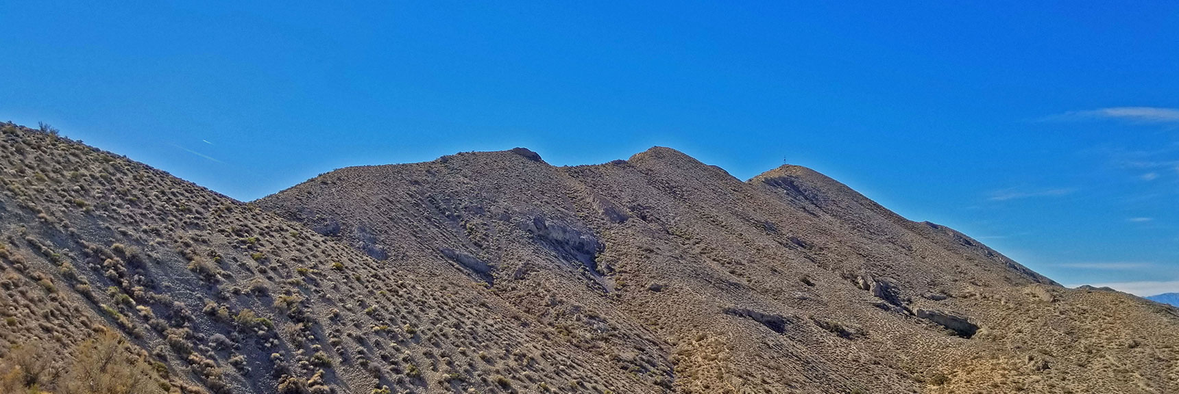 View Across the Upper Ridge to Gass Peak's Summit. | Gass Peak Grand Crossing | Desert National Wildlife Refuge to Centennial Hills Las Vegas via Gass Peak Summit by Foot