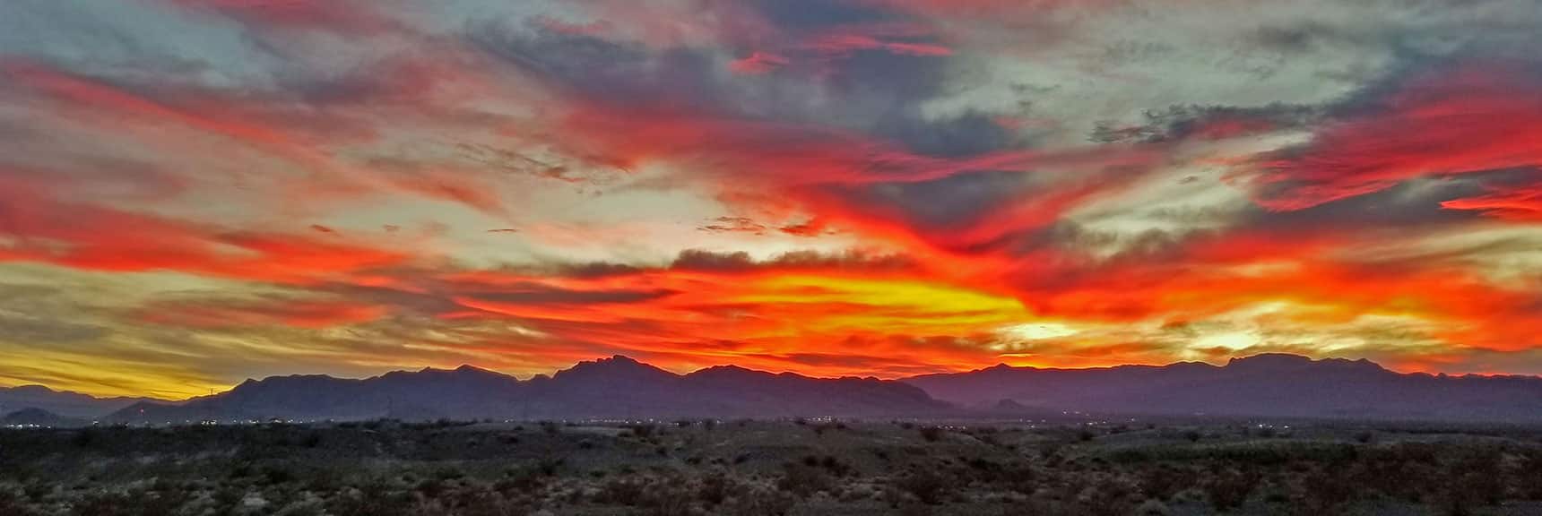 Sunset Over the La Madre Mountains and Mt. Charleston Wilderness. | Gass Peak Grand Crossing | Desert National Wildlife Refuge to Centennial Hills Las Vegas via Gass Peak Summit by Foot