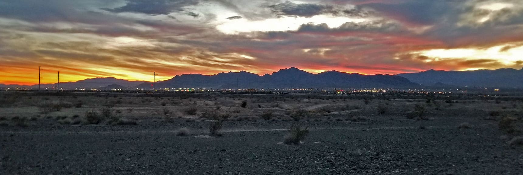 Sun Disappearing. Las Vegas Lighting Up. Final Mile Will Be in the Dark Guided Only by City Lights. | Gass Peak Grand Crossing | Desert National Wildlife Refuge to Centennial Hills Las Vegas via Gass Peak Summit by Foot