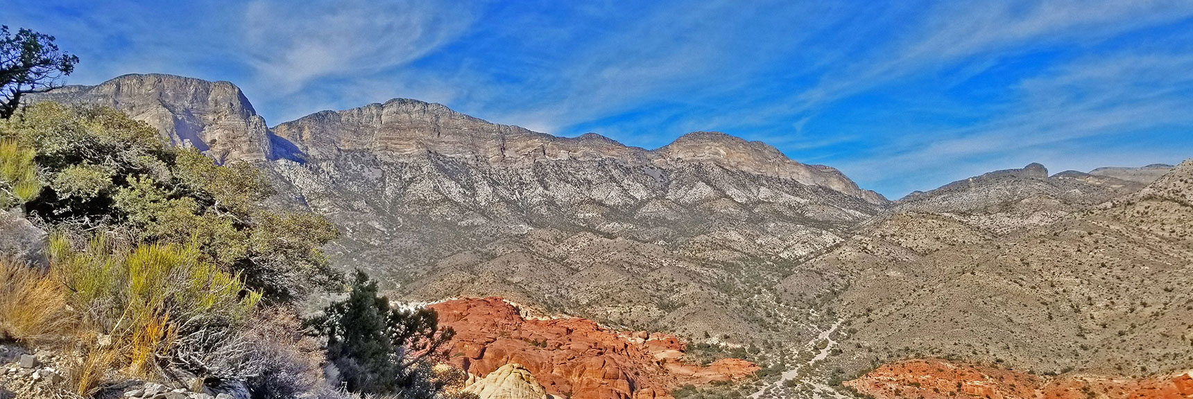 At 800ft Below Turtlehead Peak Summit El Padre and La Madre Mountains Appear. | Kraft Mountain, Gateway Canyon Loop, Calico Basin, Nevada