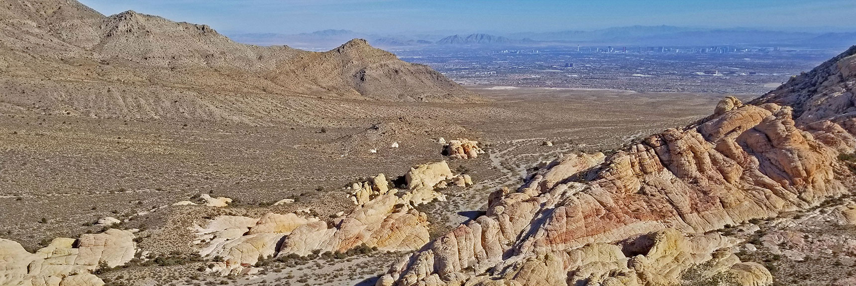 View Down Brownstone Basin to Las Vegas Valley and Strip | Kraft Mountain, Gateway Canyon Loop, Calico Basin, Nevada