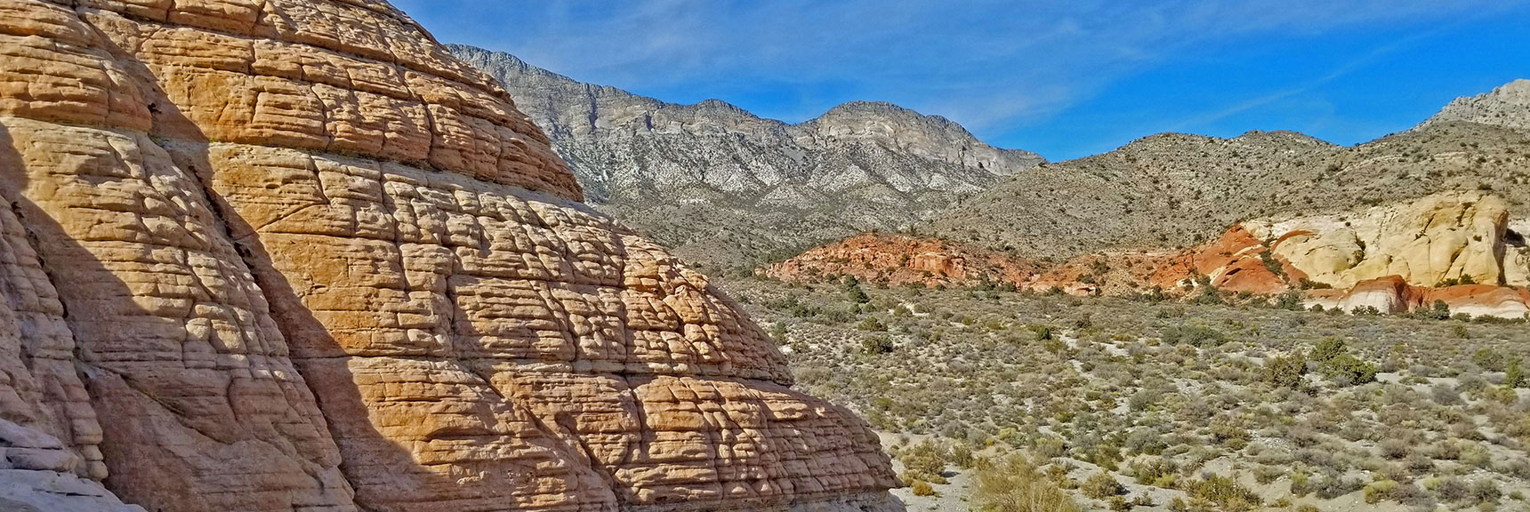 One of the Jurassic Frozen Cliffs to Avoid Near the Base of Brownstone Basin | Kraft Mountain, Gateway Canyon Loop, Calico Basin, Nevada