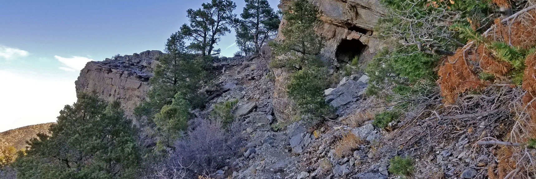 Trail Skirts Cliff Edge, At Times Narrowing, But Remaining Stable. Beautiful Nature Scenes. | Potosi Mountain Northern Cliffs Trail | Spring Mountains, Nevada