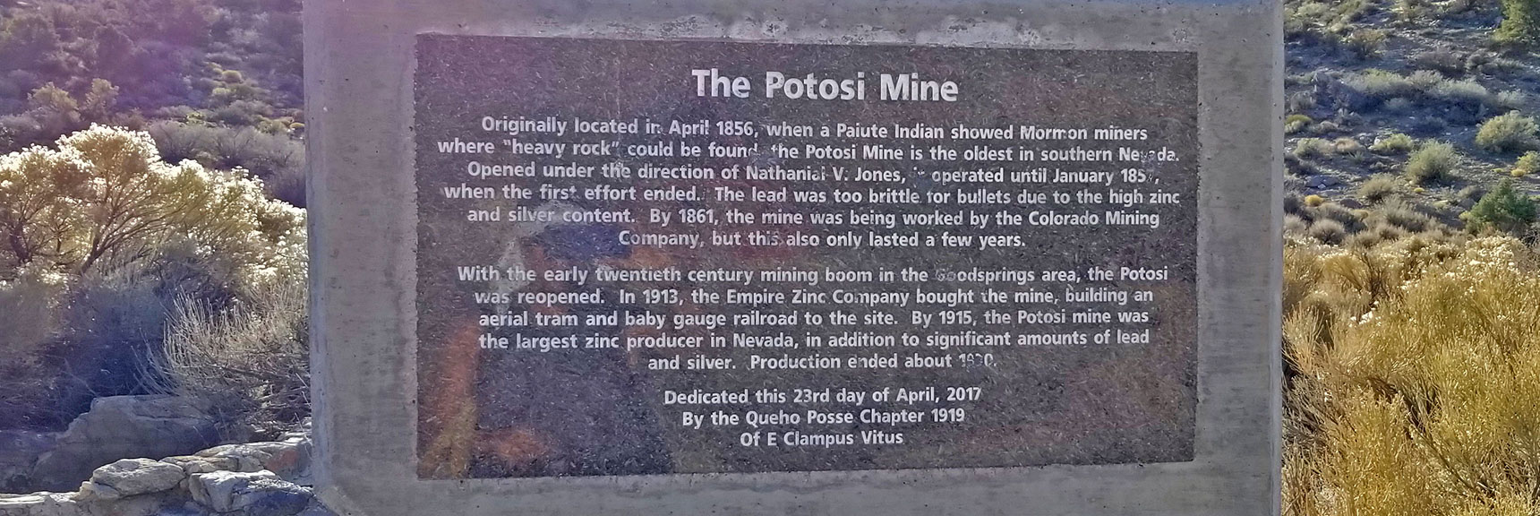 Potosi Mine Historic Sign at Potosi Spring | Potosi Mt. Summit via Western Cliffs Ridgeline, Spring Mountains, Nevada