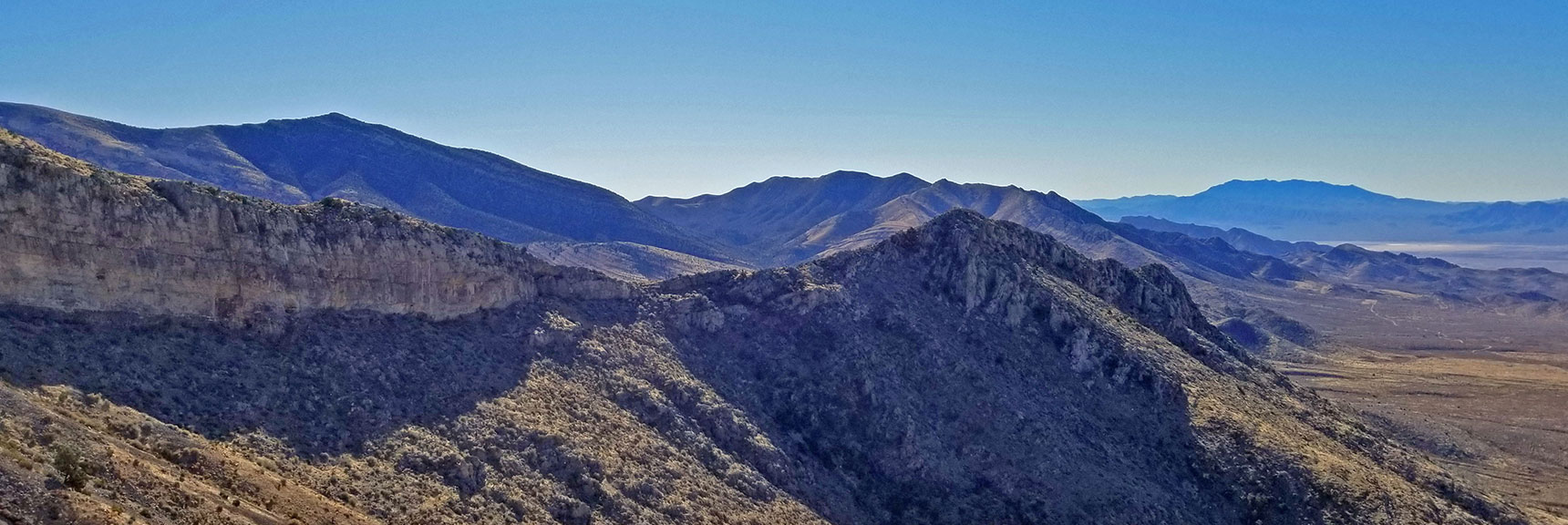 View Southwest from the Spine of the Western Cliffs Ridge | Potosi Mt. Summit via Western Cliffs Ridgeline, Spring Mountains, Nevada
