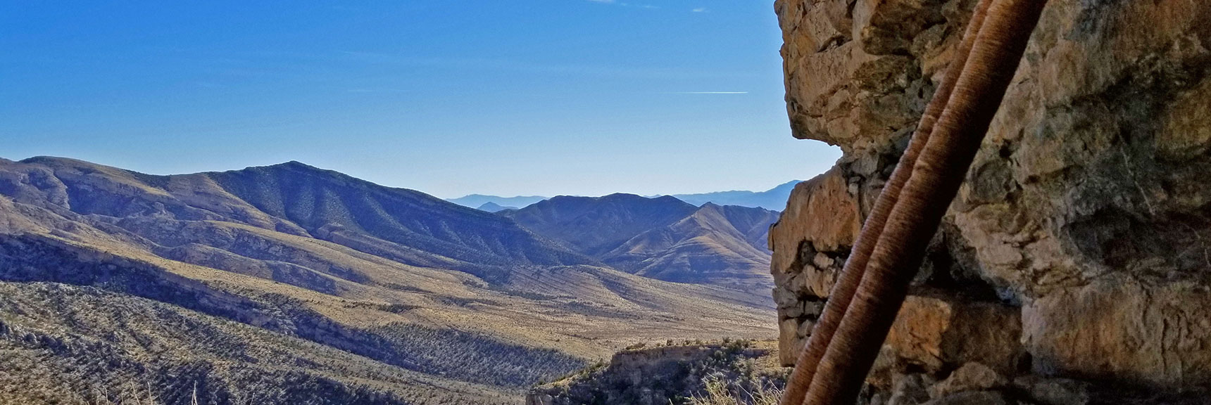 View SW from Niche Opening in 3rd Cliff Bluff | Potosi Mt. Summit via Western Cliffs Ridgeline, Spring Mountains, Nevada