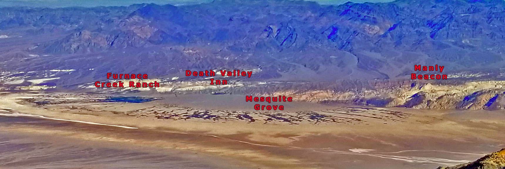 Furnace Creek Ranch, Inn at Death Valley, Mesquite Grove, Manly Beacon at Zabriskie Point | Aguereberry Point | Panamint Mountain Range | Death Valley National Park, California