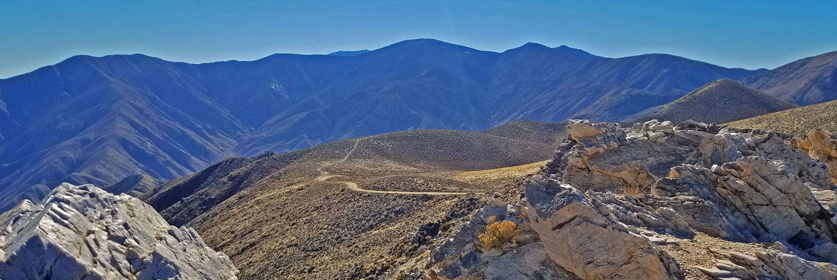 Southern View Down to Aguereberry Point Approach Road, Wildrose Peak in Background | Aguereberry Point | Panamint Mountain Range | Death Valley National Park, California