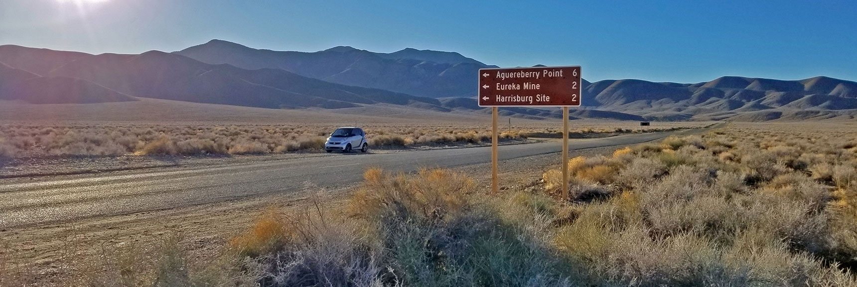 Starting Point at the Intersection of Emigrant Canyon Road and Aguereberry Point Road | Eureka Mine, Harrisburg, Cashier Mill, Death Valley, California