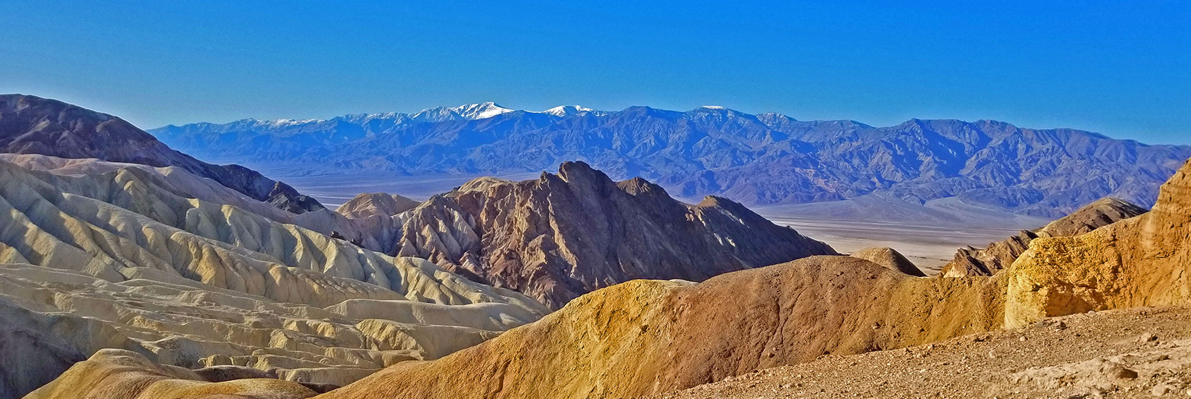 Telescope, Bennett, Rogers and Wildrose Peaks in Panamint Range from Above Red Cathedral. | Golden Canyon to Zabriskie Point | Death Valley National Park, California