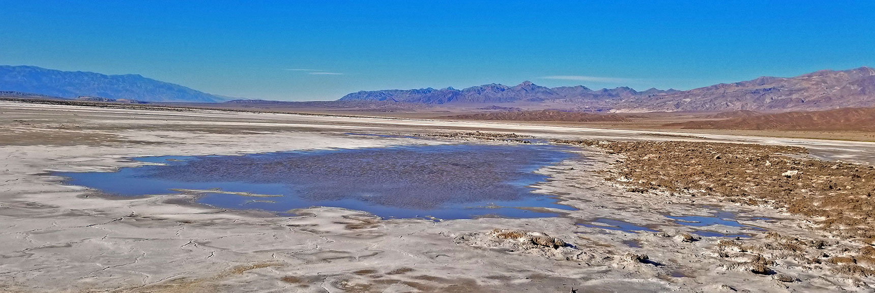 Small Pool Surrounded by White Borates. | Return of Lake Manly (Lake in Death Valley) | Death Valley National Park, California