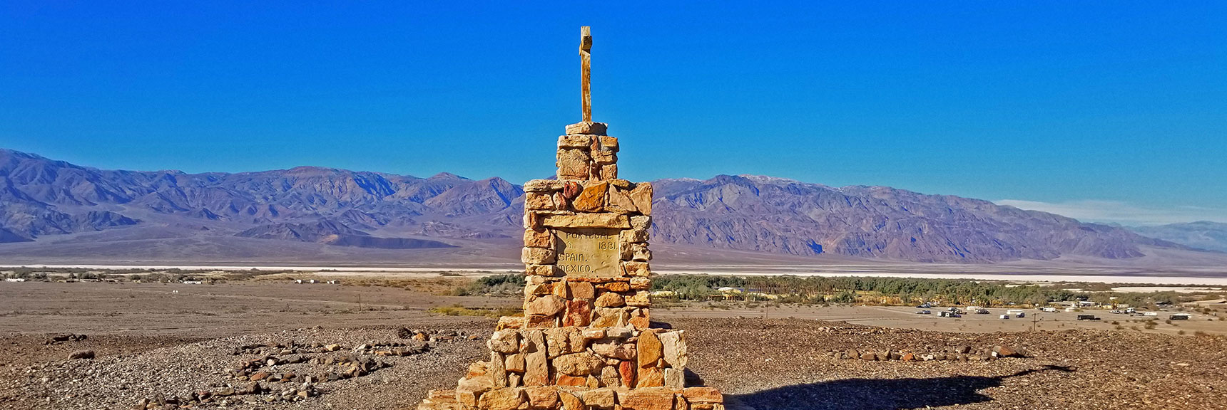 Memorial with Furnace Creek Ranch and Panamint Range Backdrop | Tea House & Table Rock Circuit | Furnace Creek | Death Valley National Park, California