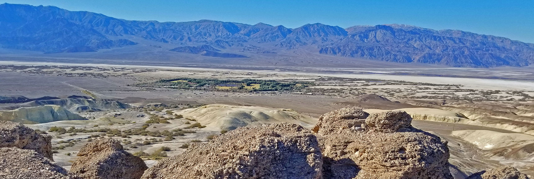 Furnace Creek Ranch and Panamint Mountains from Table Rock Summit. | Tea House & Table Rock Circuit | Furnace Creek | Death Valley National Park, California