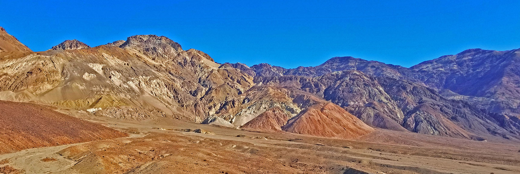 Colorful Hills Along Artist Drive from High Ridge Hike Perspective | Artists Drive Hidden Canyon Hikes | Death Valley National Park, California
