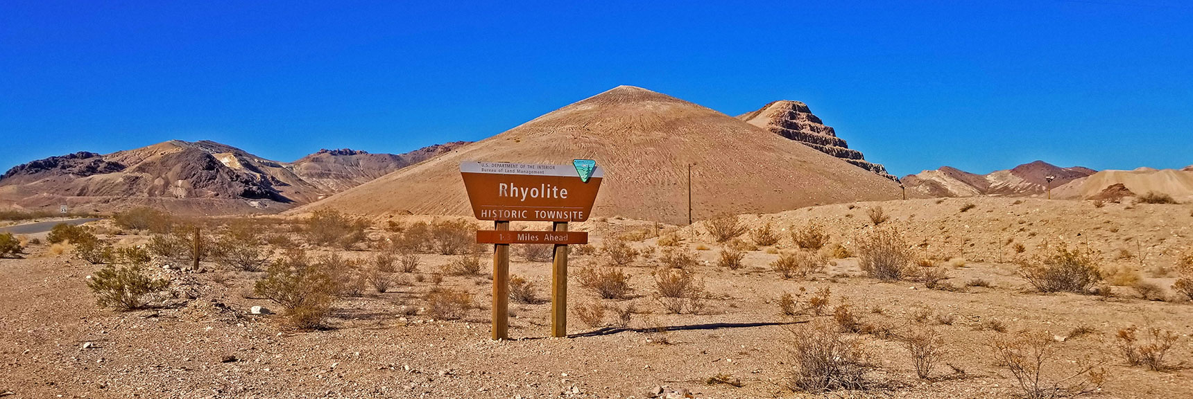 Rhyolite Entrance Sign Off Hwy 394 - Short Paved Road to Rhyolite | Rhyolite Ghost Town | Death Valley Area, Nevada