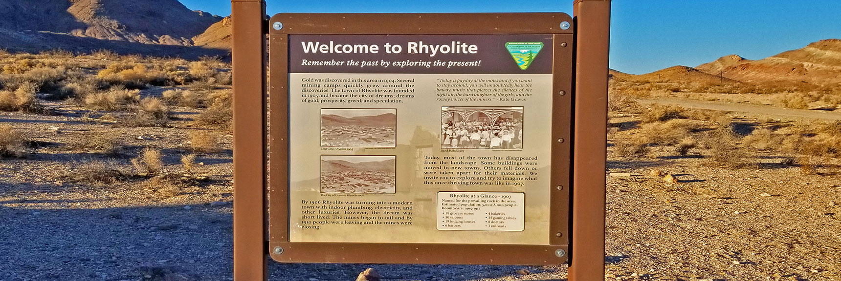 Rhyolite Welcome and Introduction Sign | Rhyolite Ghost Town | Death Valley Area, Nevada