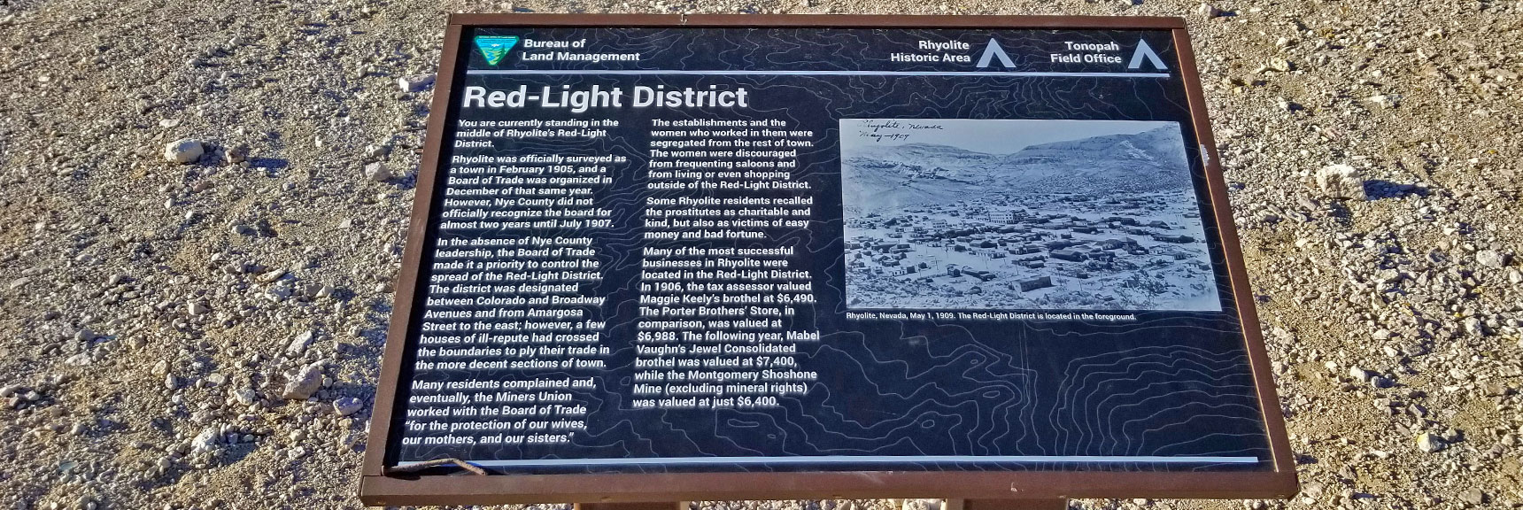 Rhyolite Red-Light District Interpretive Sign | Rhyolite Ghost Town | Death Valley Area, Nevada