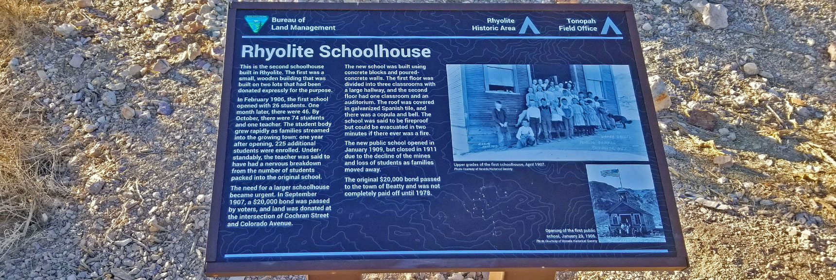 Rhyolite Schoolhouse Interpretive Sign | Rhyolite Ghost Town | Death Valley Area, Nevada