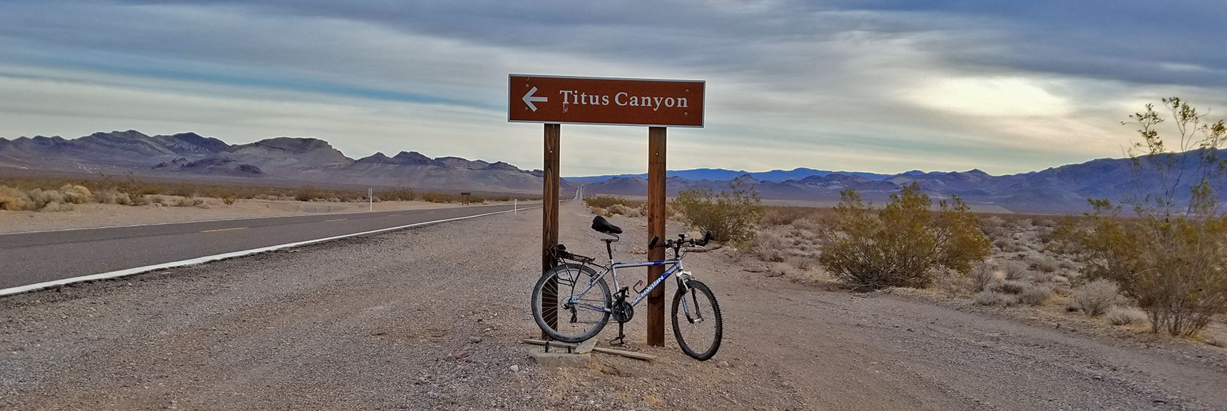 Mountain Bike Resting on Daylight Pass Road at the Upper End of Titus Canyon Road | Titus Canyon Grand Loop by Mountain Bike | Death Valley National Park, California