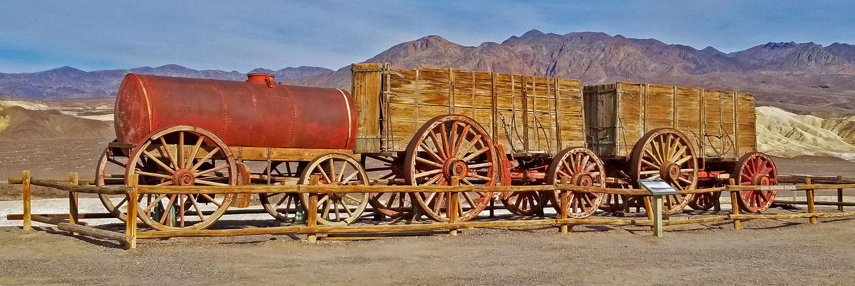 Original 20 Mule Team Wagons on Display at Harmony Borax Works. | Twenty Mule Team Canyon | Death Valley National Park, California