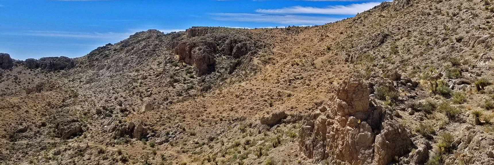 Wicked Gardens Trail Switchbacks to Summit of Little Red Rock Ridge Overlook | Little La Madre Mt, Little El Padre Mt, Little Burnt Peak | Near La Madre Mountains Wilderness, Nevada