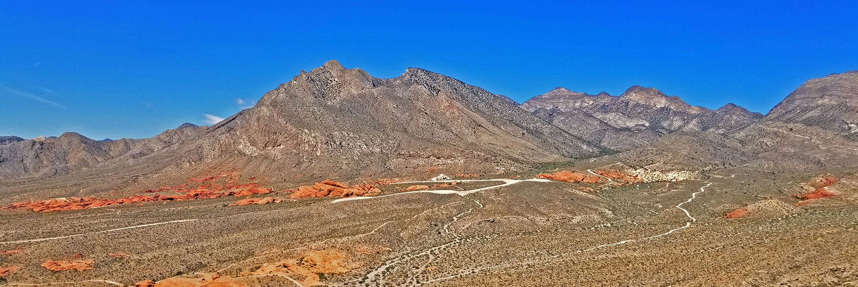 View of Little Red Rock Area at Base of Damsel Peak | Little La Madre Mt, Little El Padre Mt, Little Burnt Peak | Near La Madre Mountains Wilderness, Nevada