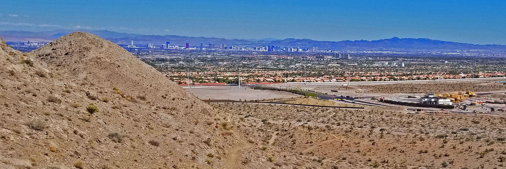 Upper End of Lake Mead Blvd Visible. Lake Mead Blvd Continues to Advance. Spring of 2022. | Little La Madre Mt, Little El Padre Mt, Little Burnt Peak | Near La Madre Mountains Wilderness, Nevada