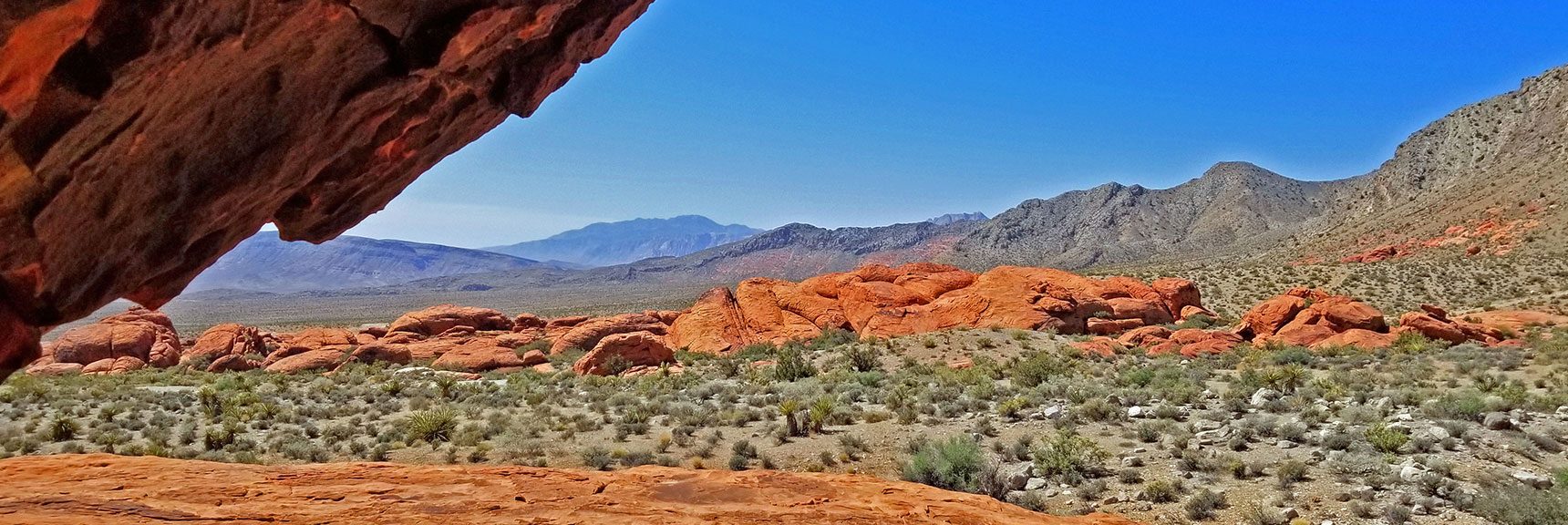 View from Alcove in Red Rocks Toward Potosi Mountain in Distances | Little Red Rock Las Vegas, Nevada, Near La Madre Mountains Wilderness