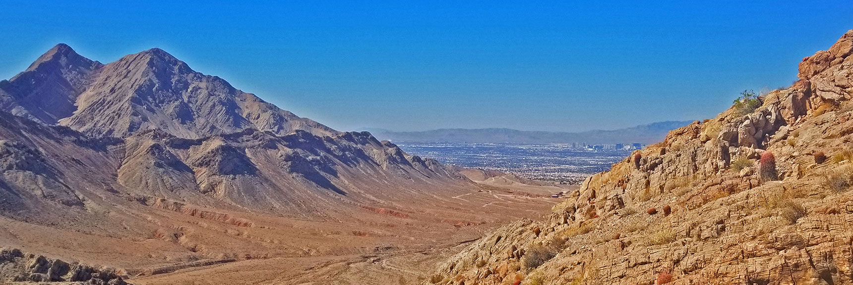 Higher View Down Cairn Wash Toward Frenchman Mt., Vegas and Beyond | Sunrise Mountain, Las Vegas, Nevada