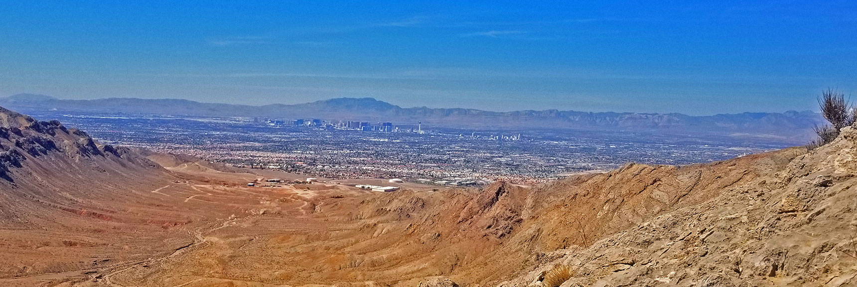 Larger View Down to Vegas and Beyond While Ascending More Gradual Slope to Right (East) of Cairn Wash | Sunrise Mountain, Las Vegas, Nevada